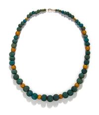 An Egyptian Faience and Gold Melon Bead Necklace
