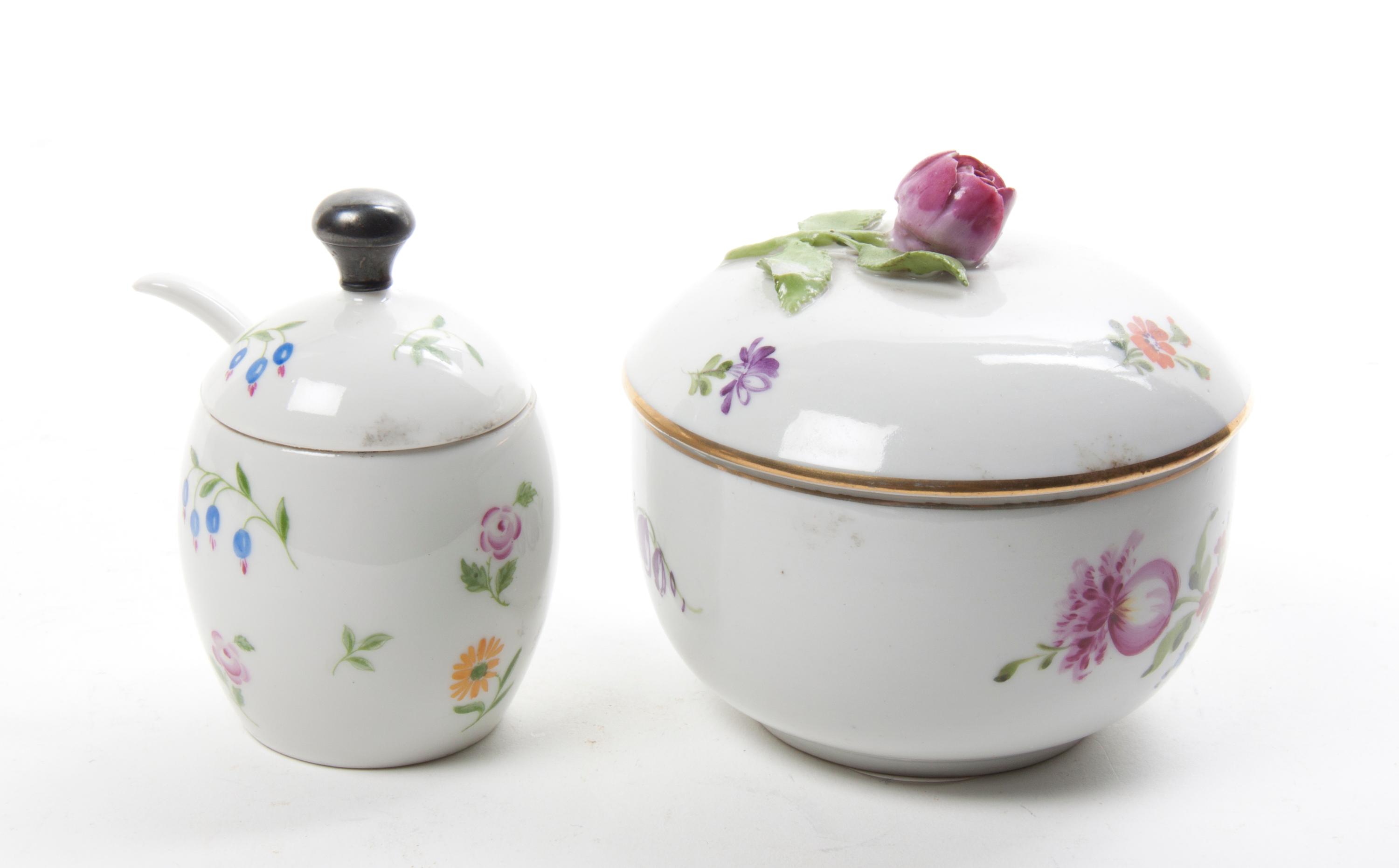 A Meissen Porcelain Tete-a-Tete, Height of coffee pot 8 1/4 inches.