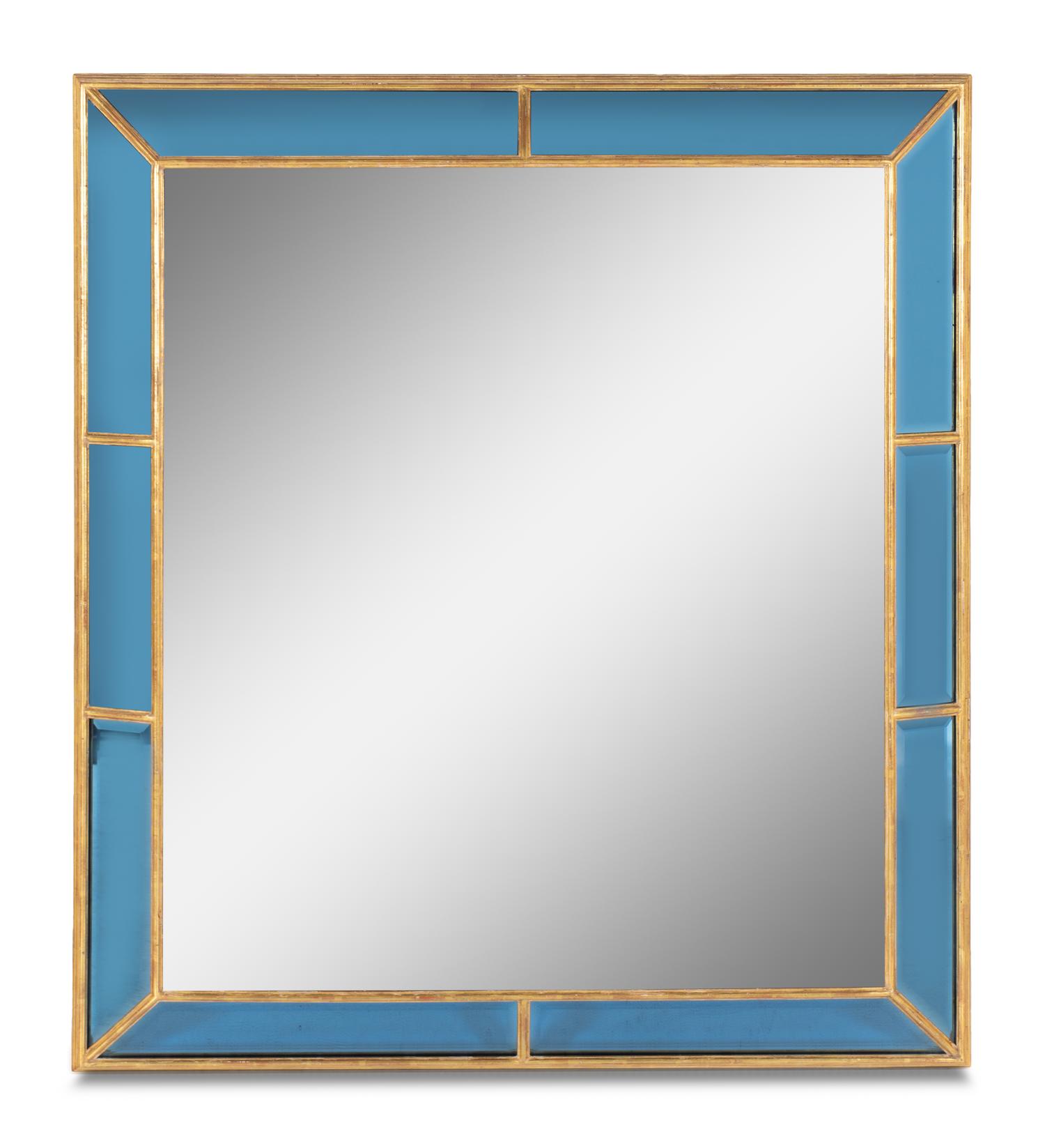 A Contemporary Cobalt Glass and Giltwood Mirror