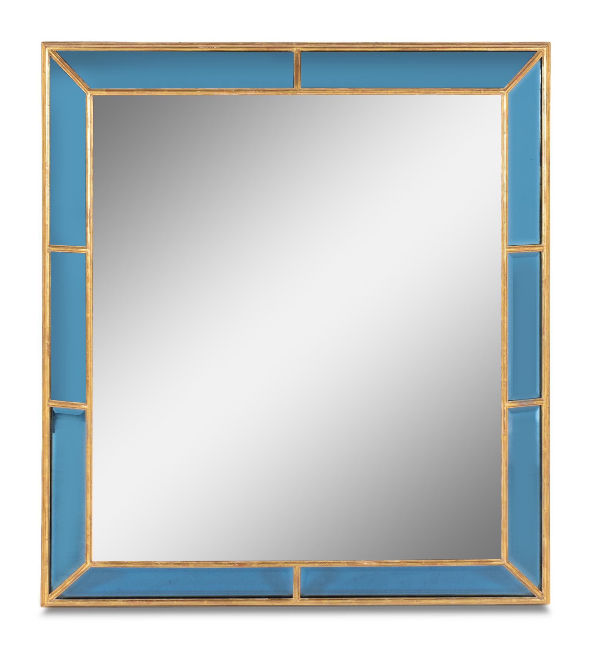 A Contemporary Cobalt Glass and Giltwood Mirror