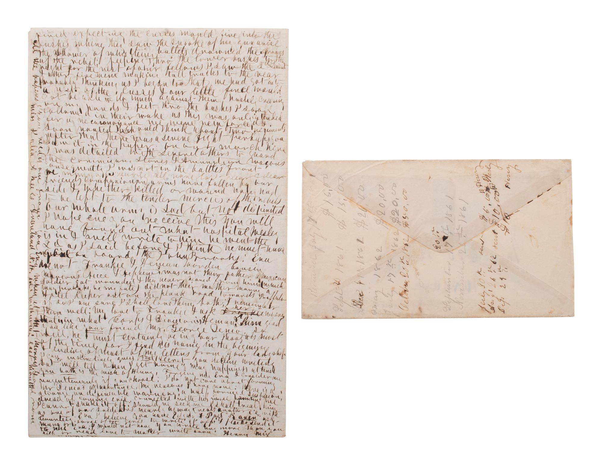 [CIVIL WAR]. Soldier's letter describing shooting a Confederate soldier by William Henry Mix, Company K, 2nd New Hampshire Infantry, WIA at Gettysburg. "Near Harrison's Landing, Va," 11 July 1862.