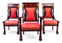 An Empire Style Parcel Gilt Mahogany Parlor Suite, Width of settee 51 inches.