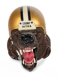 A Carved “Saint Ditka” Bear Head Decorative Piece Formerly Displayed at Mike Ditka's Restaurant