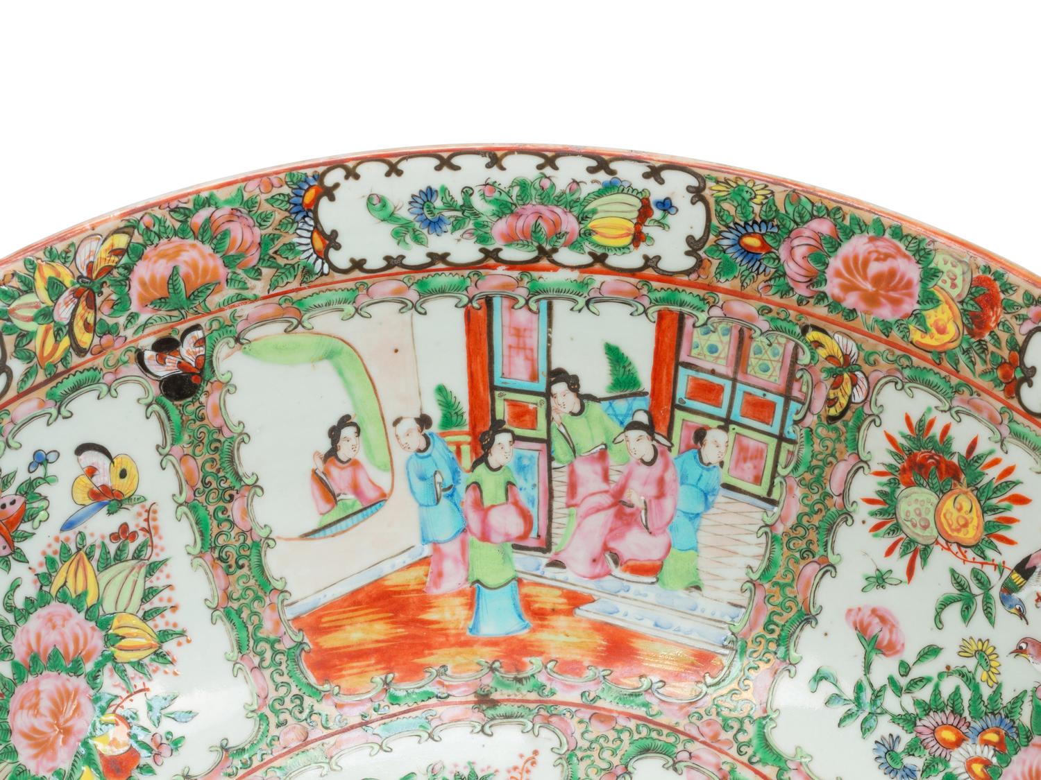 A Near Pair of Chinese Export Rose Medallion Porcelain Punch Bowls