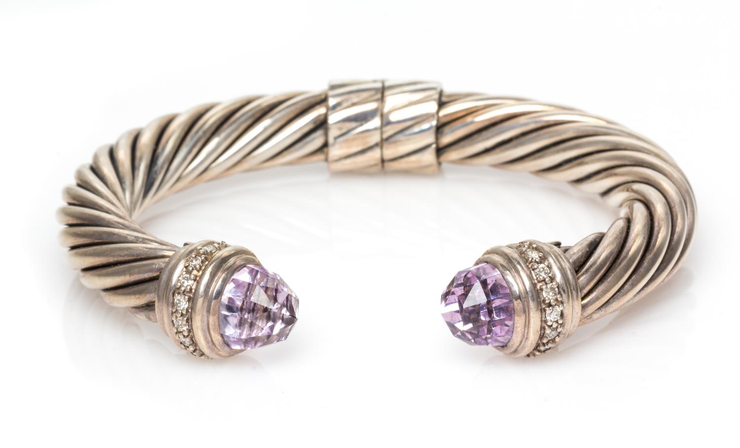 DAVID YURMAN, STERLING SILVER, GEMSTONE AND DIAMOND 'CABLE CLASSIC' CUFF BRACELET