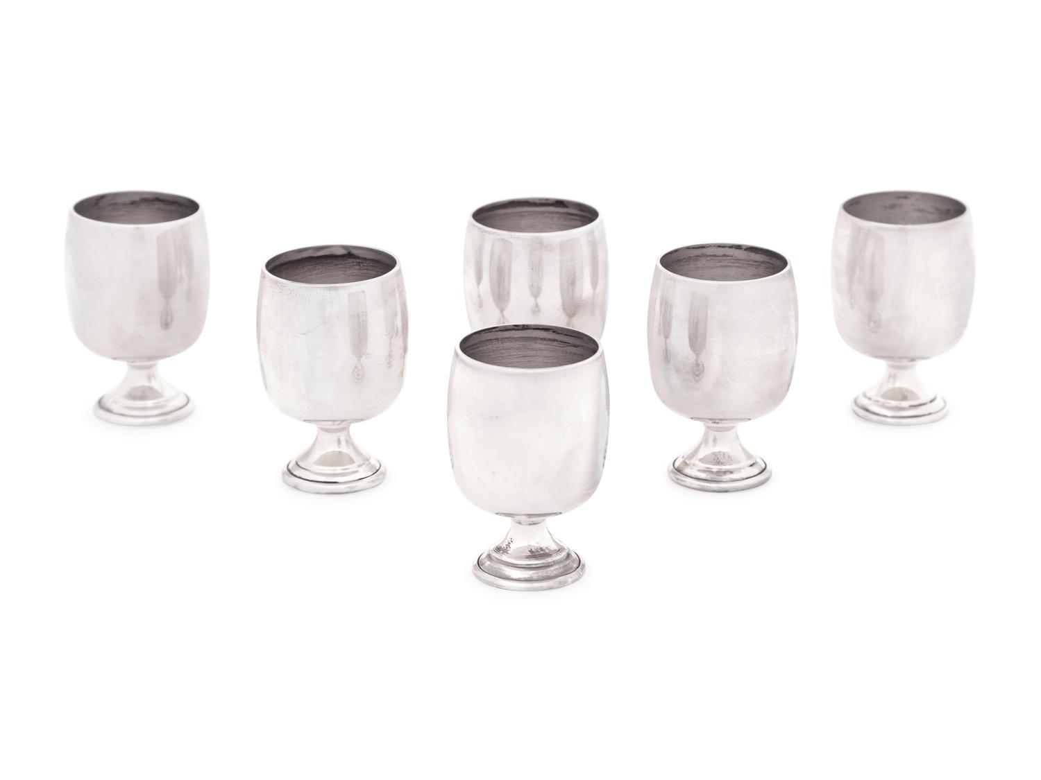 A Set of Six American Silver Cordials