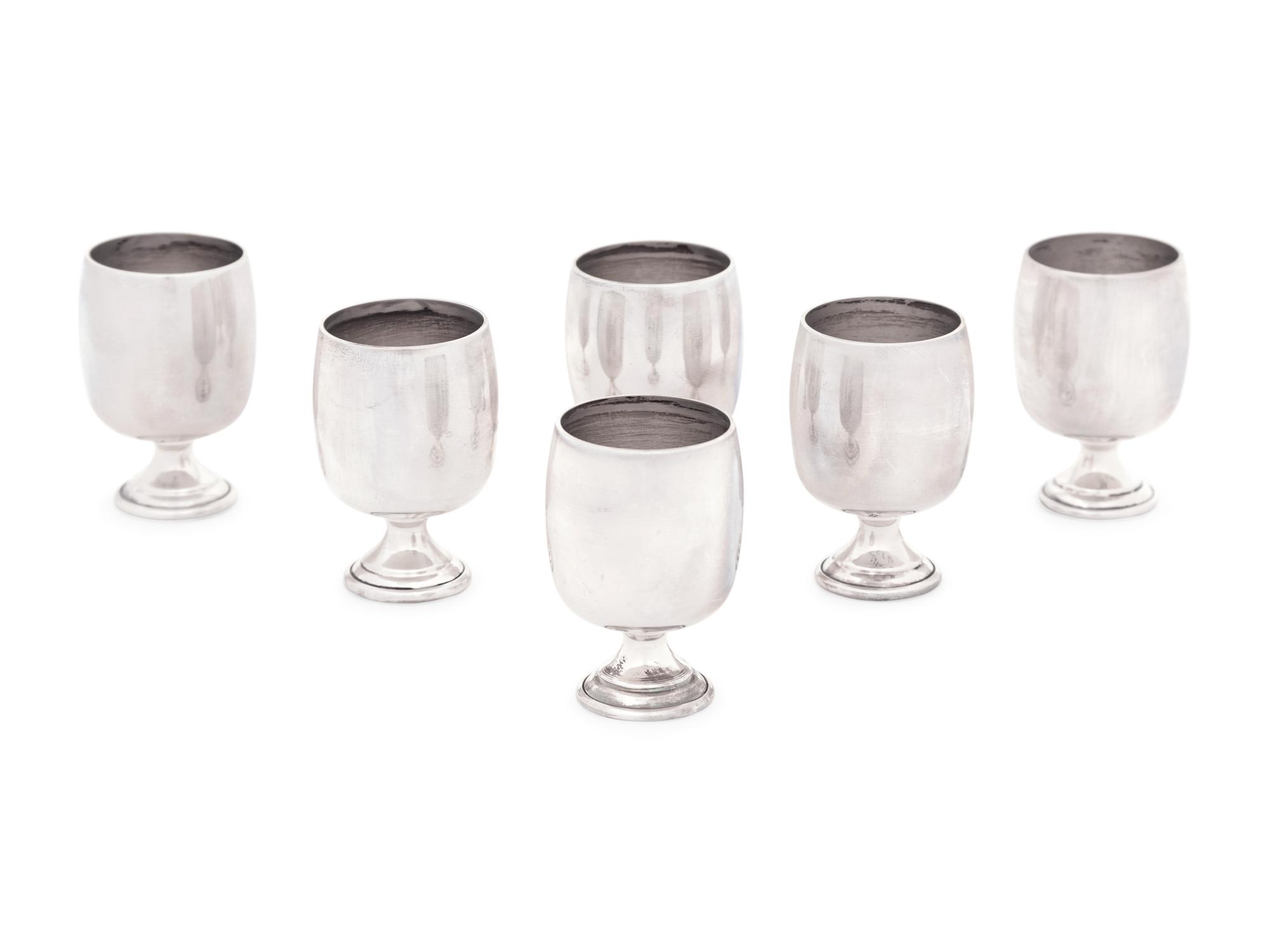 A Set of Six American Silver Cordials