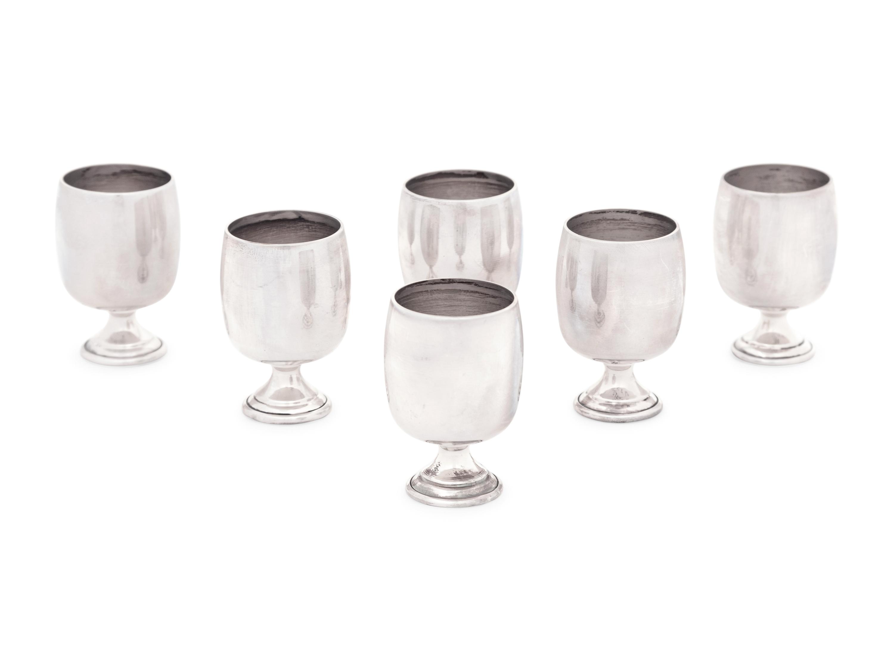 A Set of Six American Silver Cordials