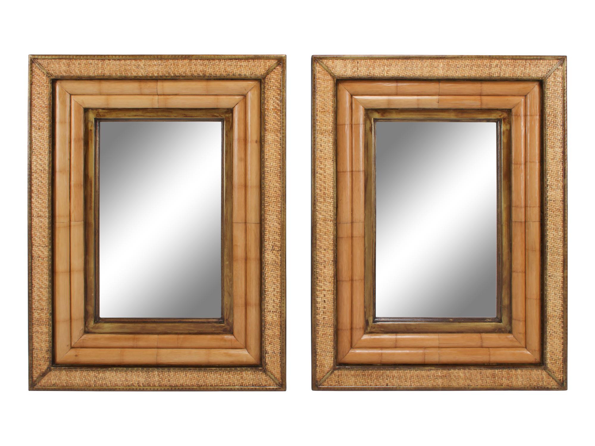 A Pair of Continental Part-Ebonized and Caned Mirrors