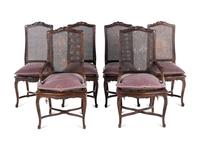 A Set of Six Louis XV Style Caned Dining Chairs