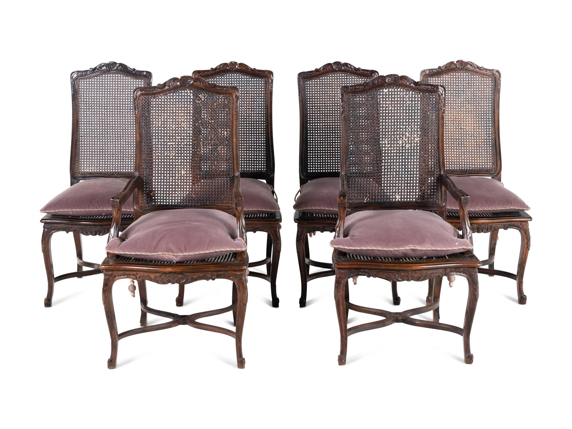 A Set of Six Louis XV Style Caned Dining Chairs