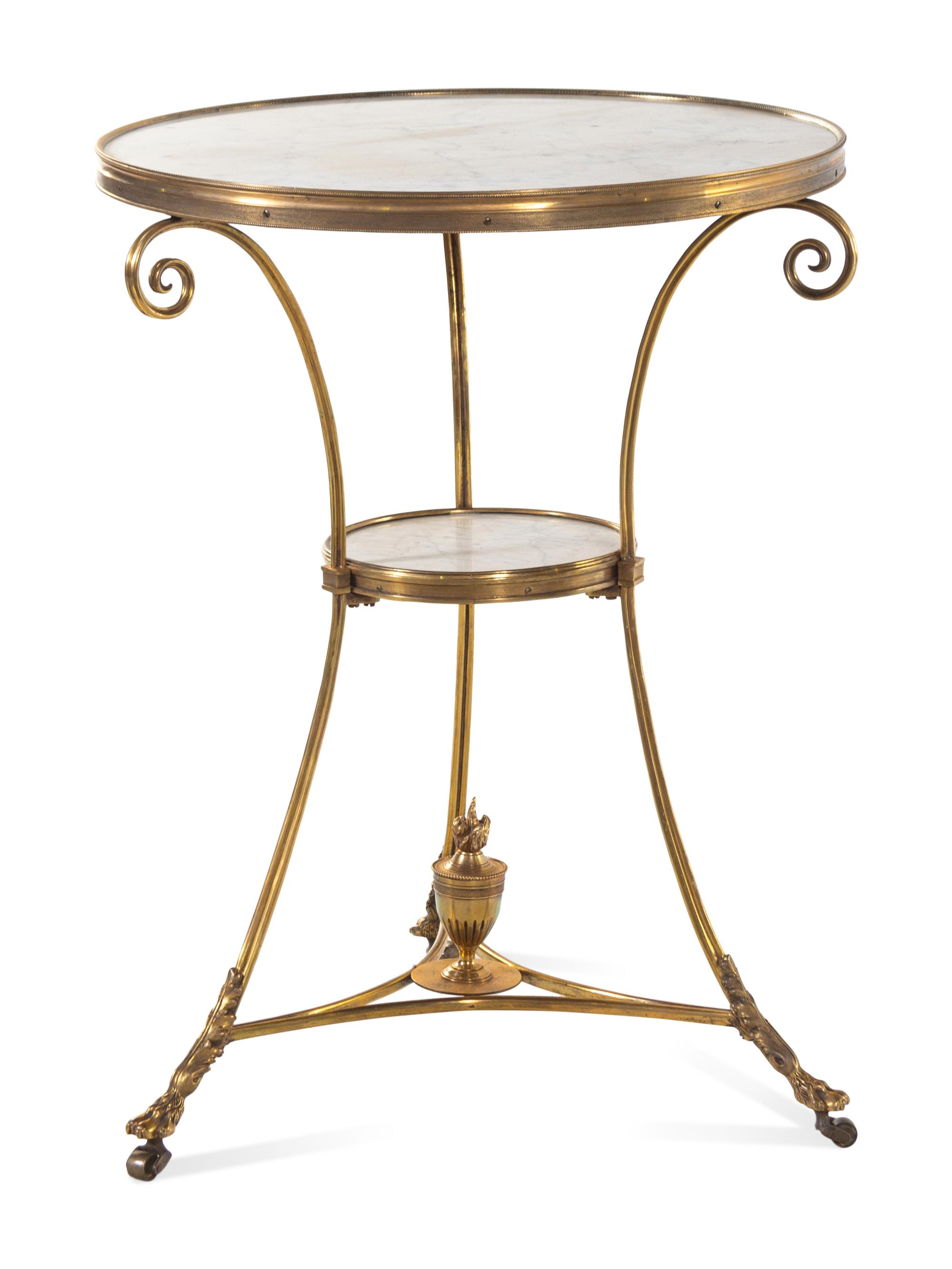 A Pair of Neoclassical Gilt Bronze and Marble-Top Guéridons