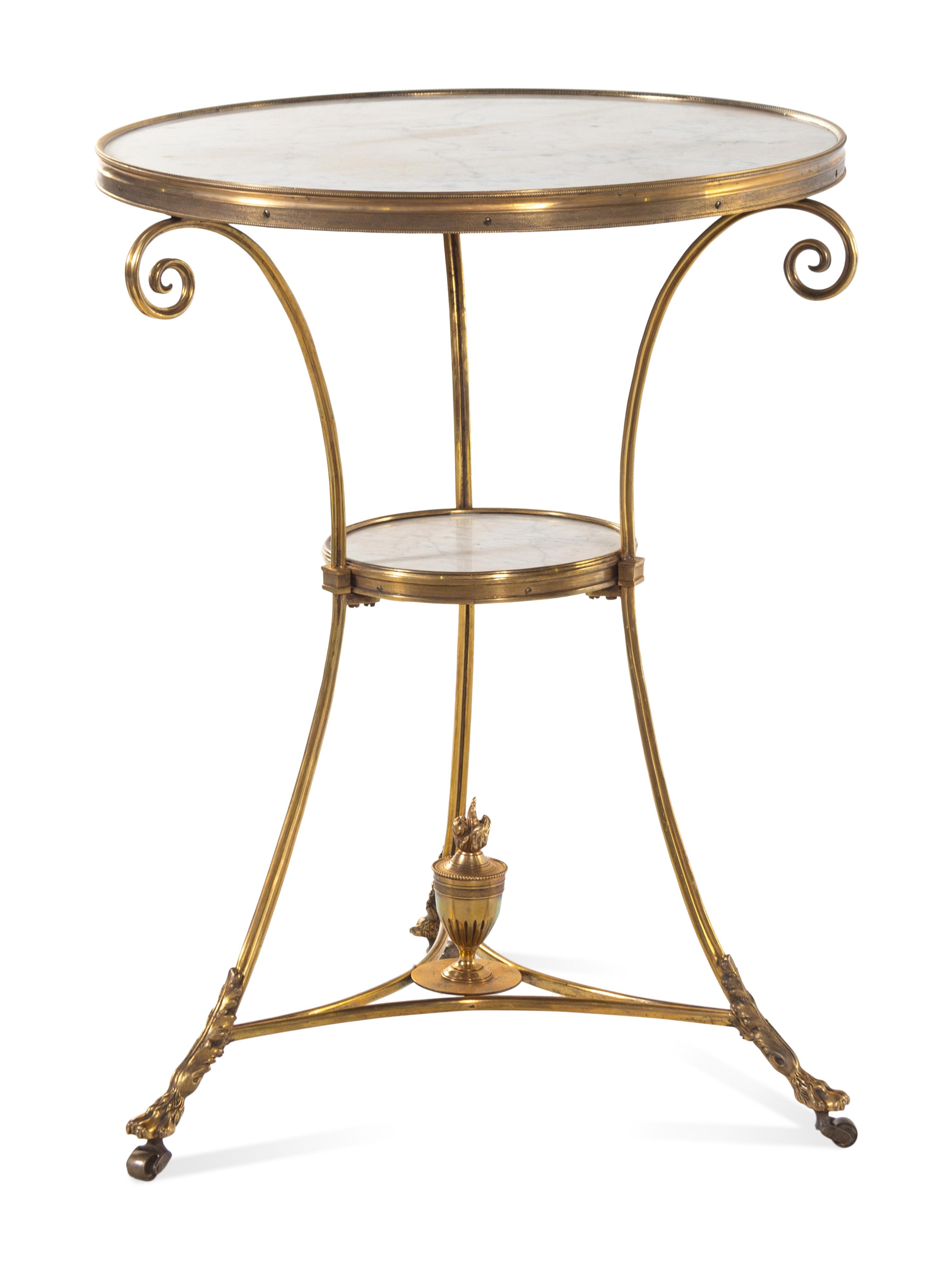 A Pair of Neoclassical Gilt Bronze and Marble-Top Guéridons
