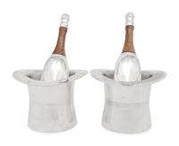 A Pair of Silver-Plate Champagne-Themed Cocktail Shakers and Ice Buckets