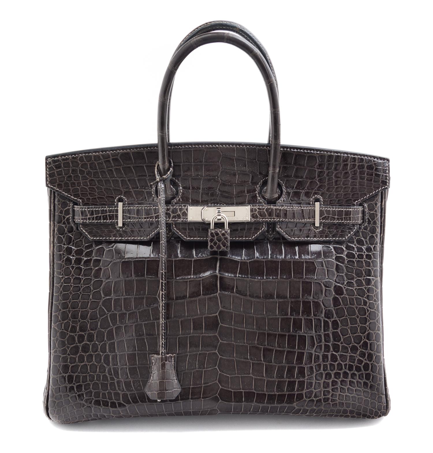 An Hermes Graphite Porosus Crocodile 35cm Birkin Handbag, 14" x 10" x 7".