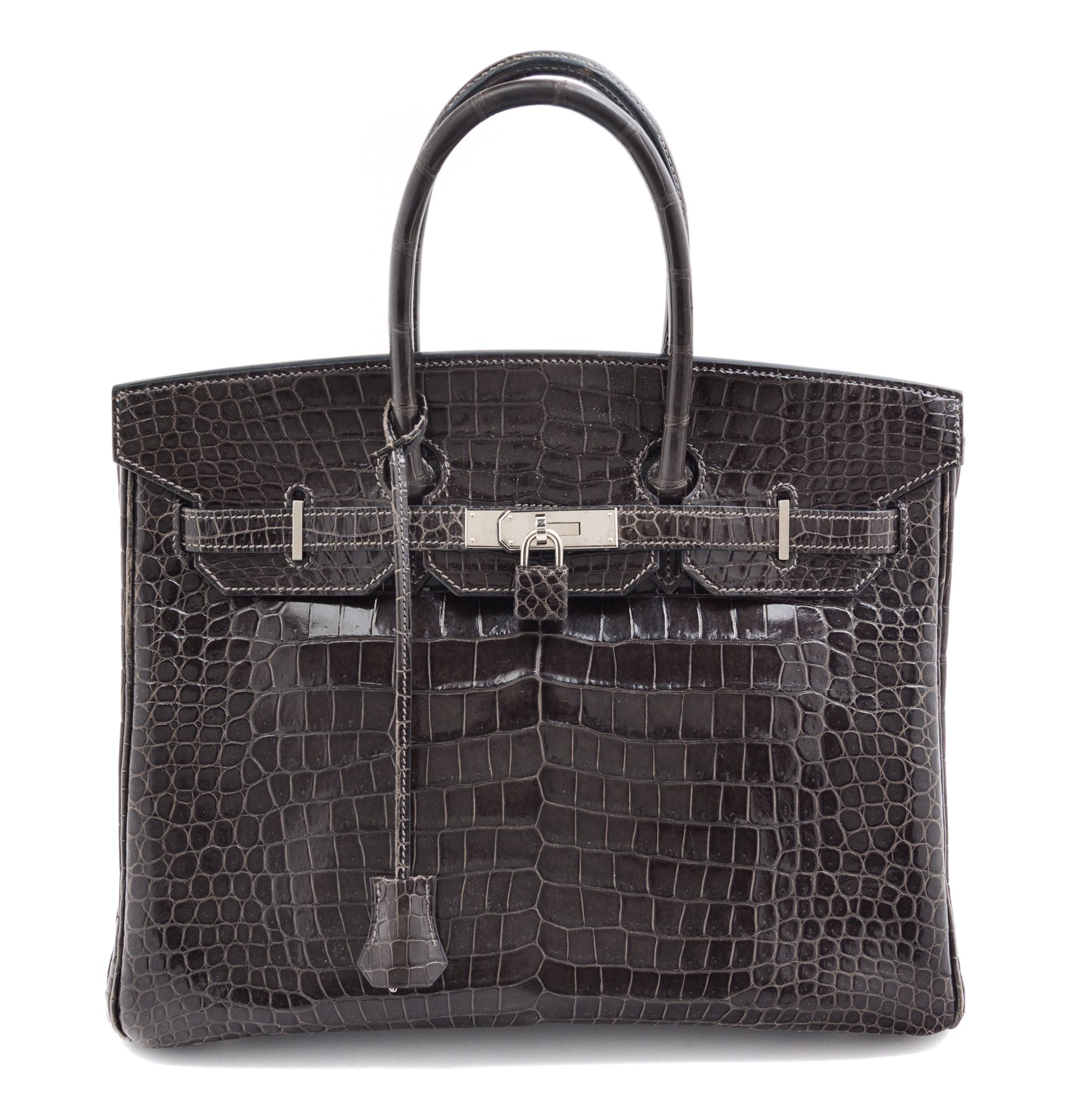 An Hermes Graphite Porosus Crocodile 35cm Birkin Handbag, 14" x 10" x 7".