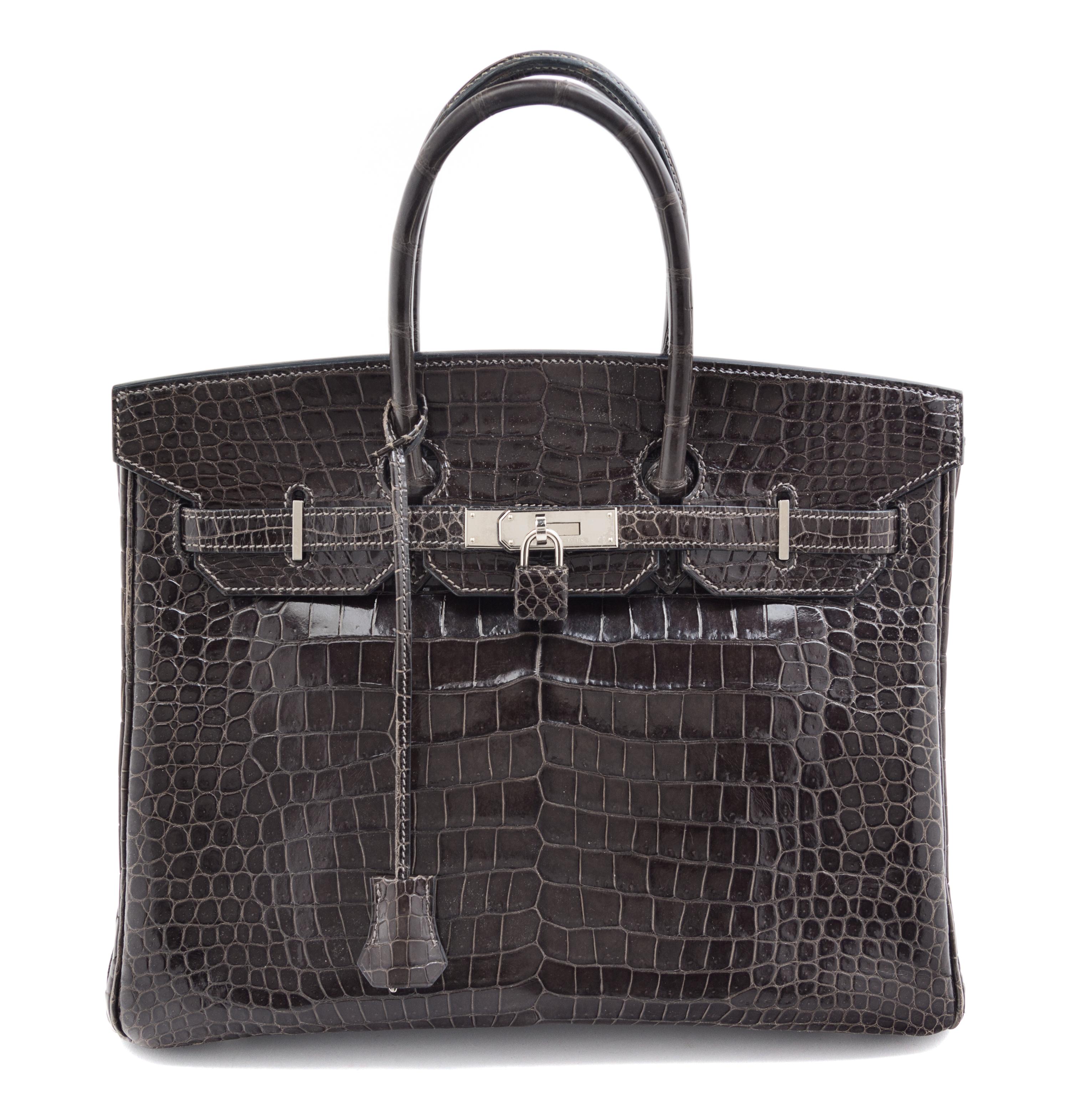 An Hermes Graphite Porosus Crocodile 35cm Birkin Handbag, 14" x 10" x 7".