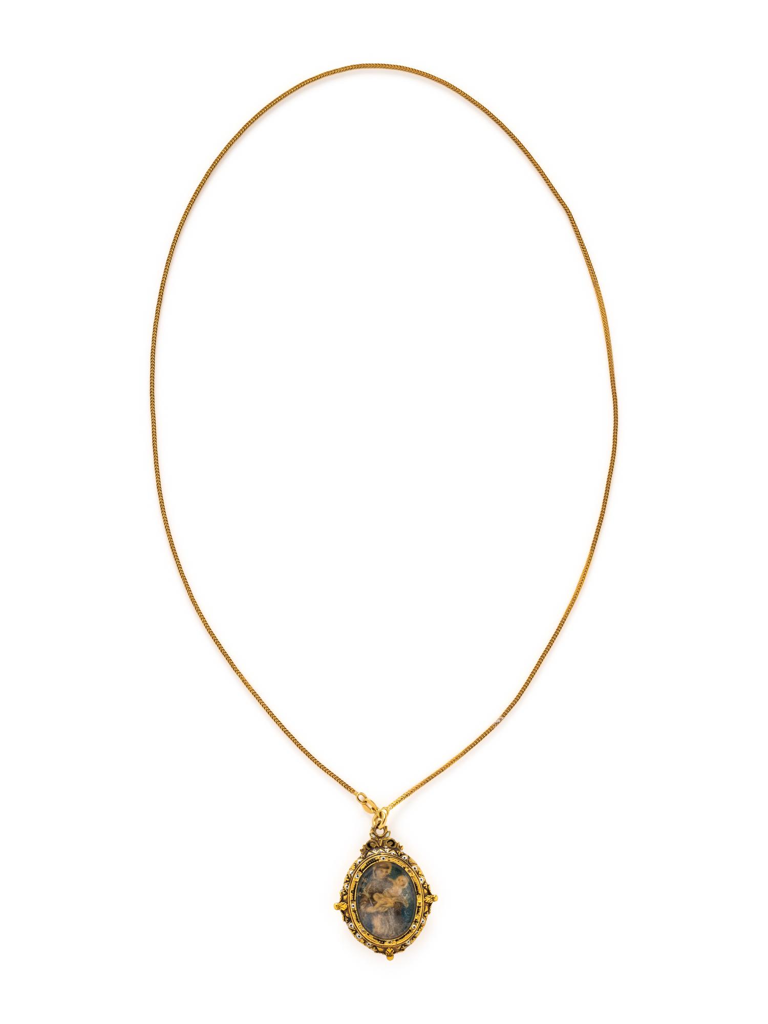 ANTIQUE, YELLOW GOLD AND ENAMEL RELIQUARY PENDANT