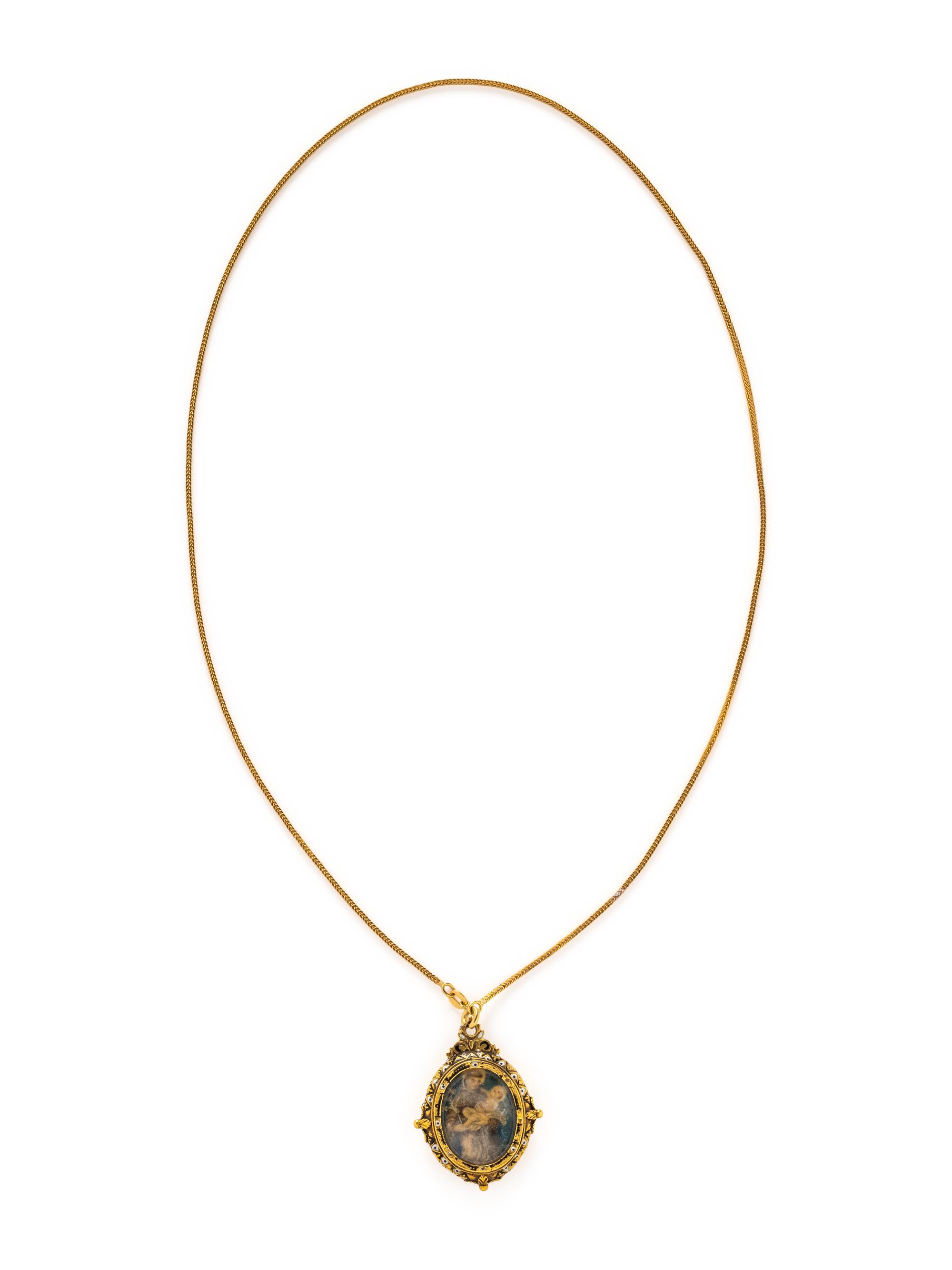 ANTIQUE, YELLOW GOLD AND ENAMEL RELIQUARY PENDANT