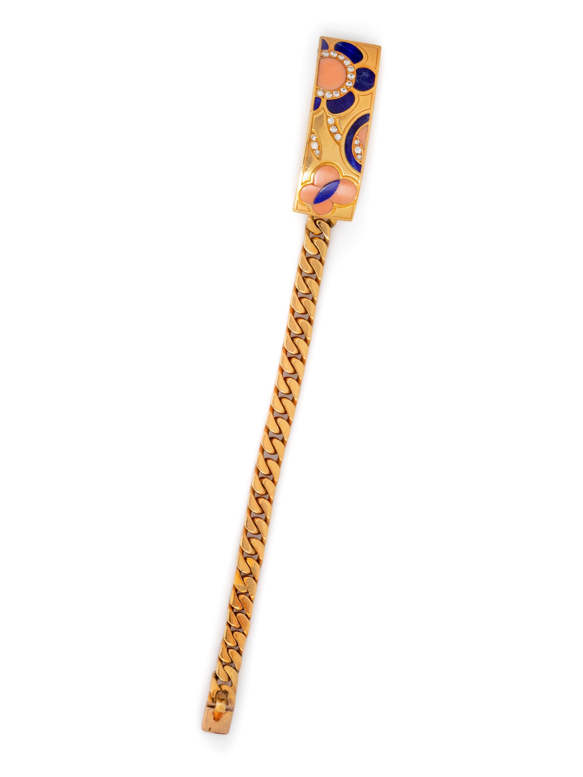 BVLGARI, YELLOW GOLD, DIAMOND, LAPIS LAZULI AND CORAL BRACELET