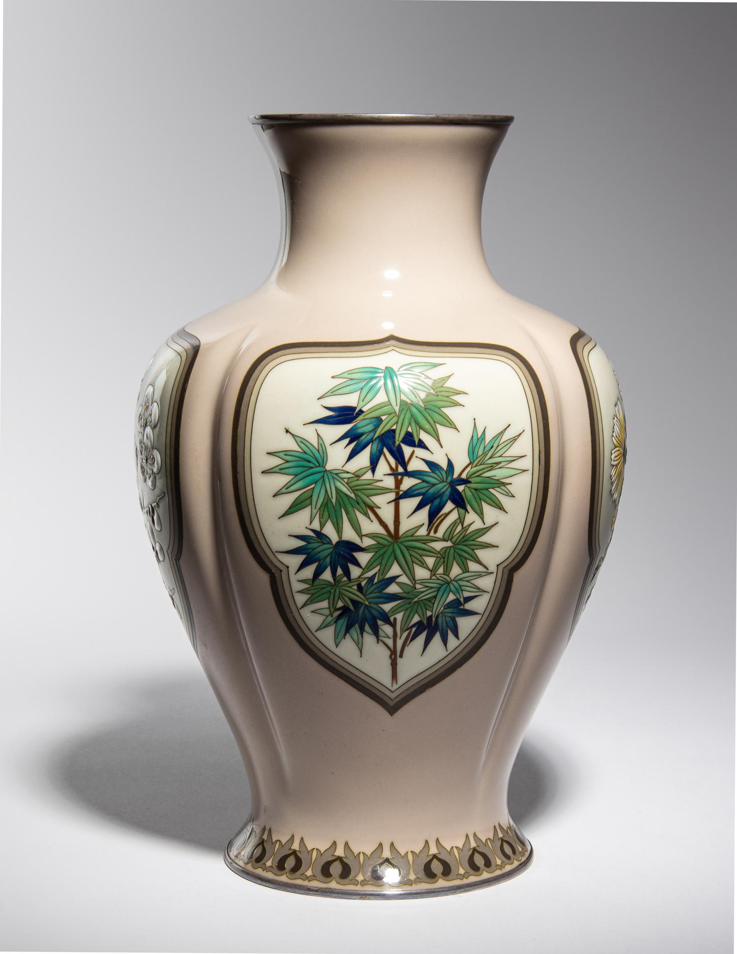 A Japanese Cloisonné Moriage Baluster Vase