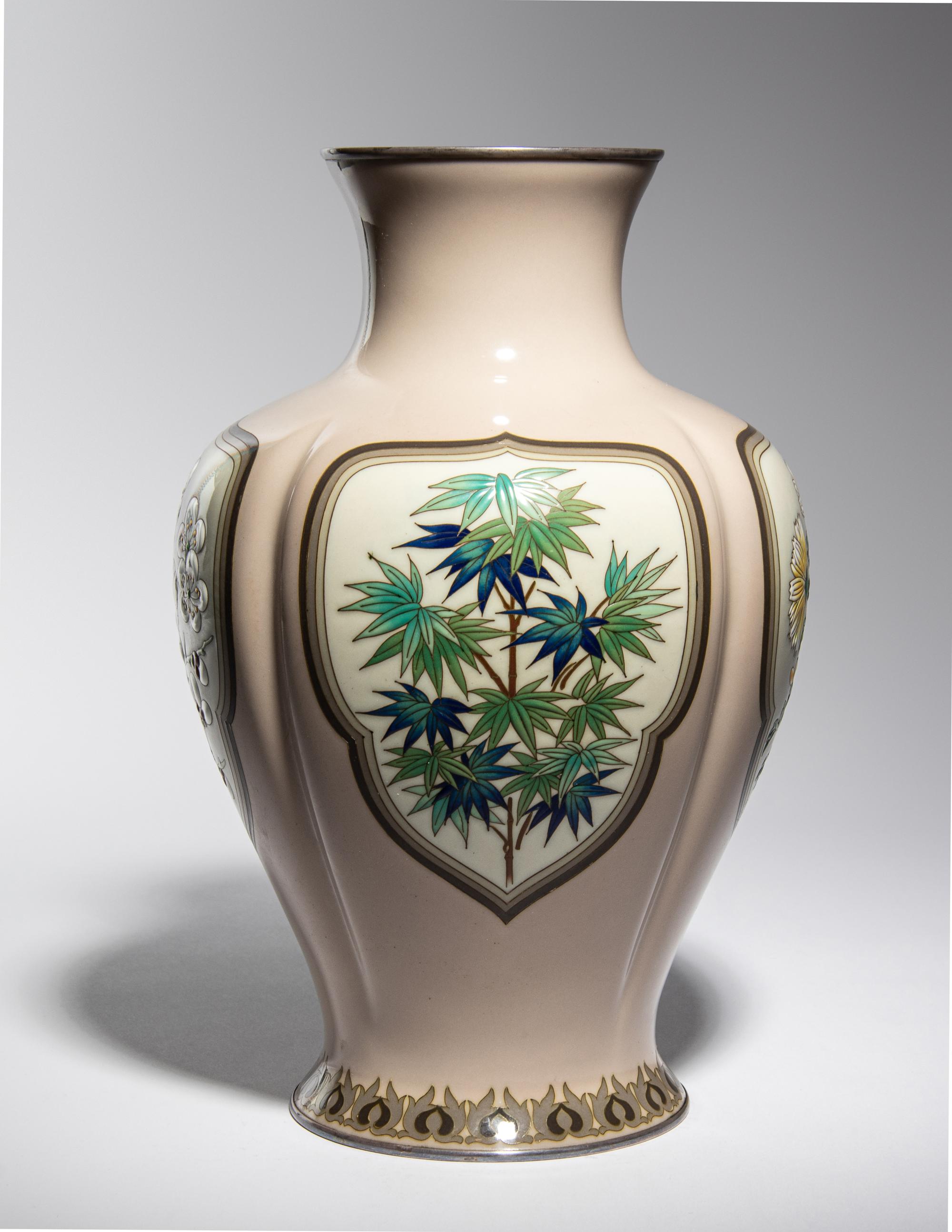 A Japanese Cloisonné Moriage Baluster Vase
