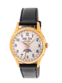 ENICAR, VINTAGE, STAINLESS STEEL AND GOLD-PLATED MOONPHASE TRIPLE DATE WRISTWATCH