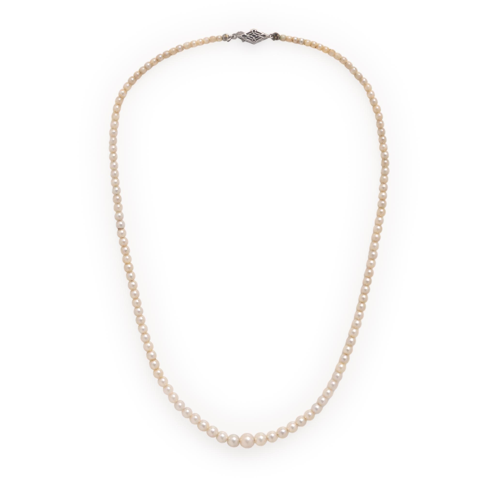 Cultured Pearl and Low Karat White Gold Necklace