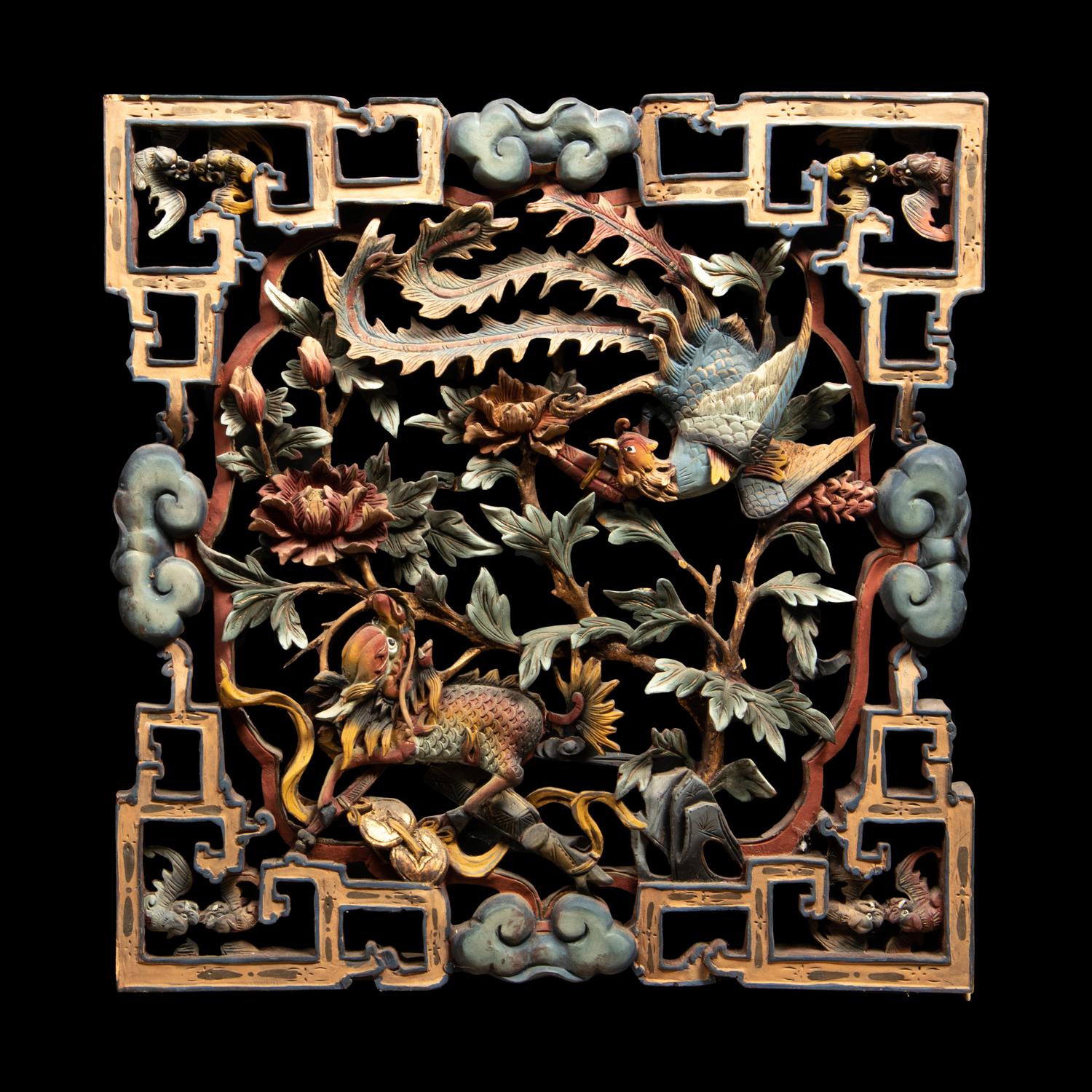 Three Chinese Carved Wood Panels