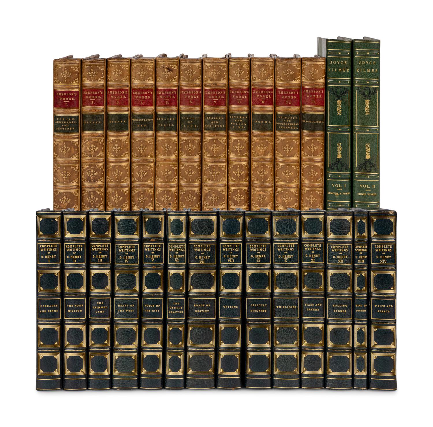 [BINDINGS]. A group of approximately 65 volumes, most in contemporary leather bindings, including works related to American history & literature, comprising: