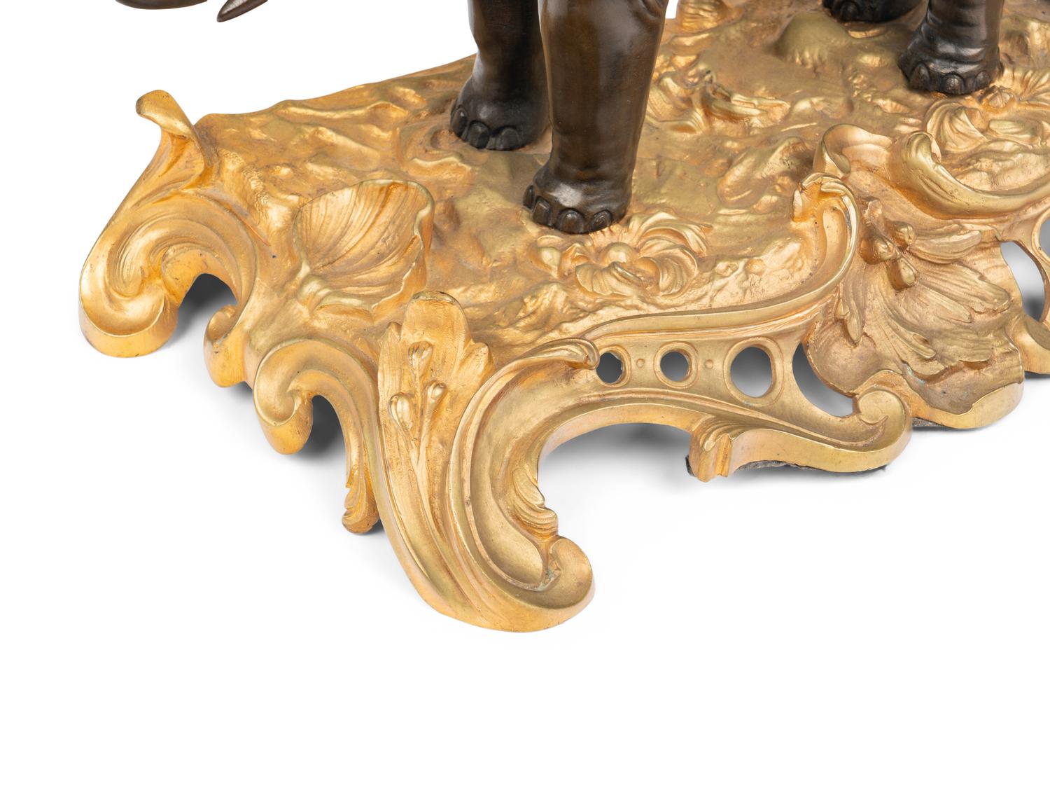 A French Gilt and Patinated Bronze Elephant and Rider Mantel Clock
