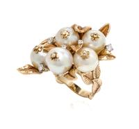 A Yellow Gold, Cultured Pearl and Diamond Ring, 16.60 dwts.