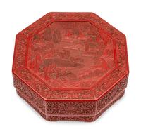 A Chinese Export Carved Red Lacquer Octagonal Box