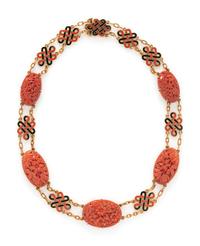 CORAL AND ENAMEL DEMI PARURE