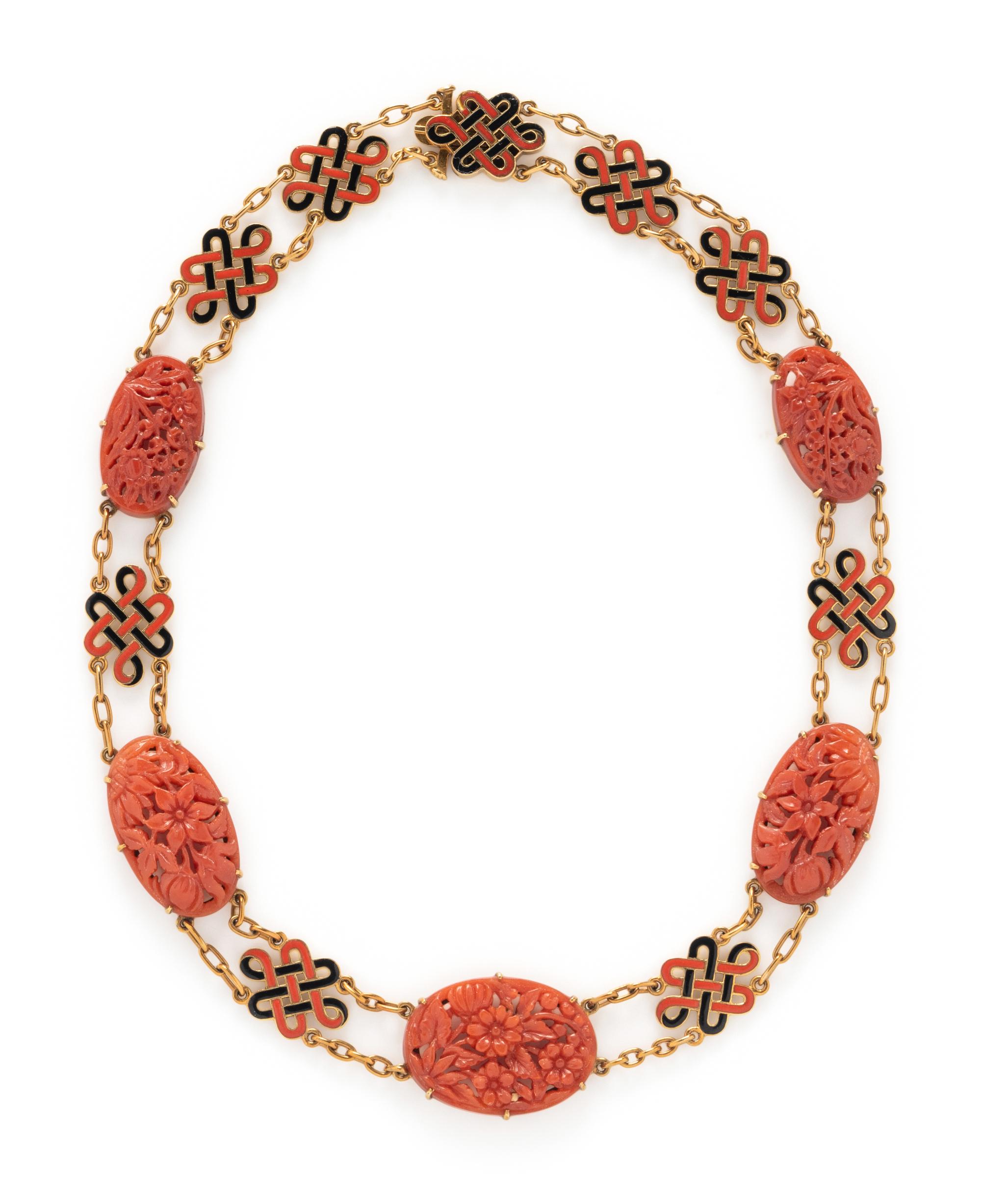 CORAL AND ENAMEL DEMI PARURE