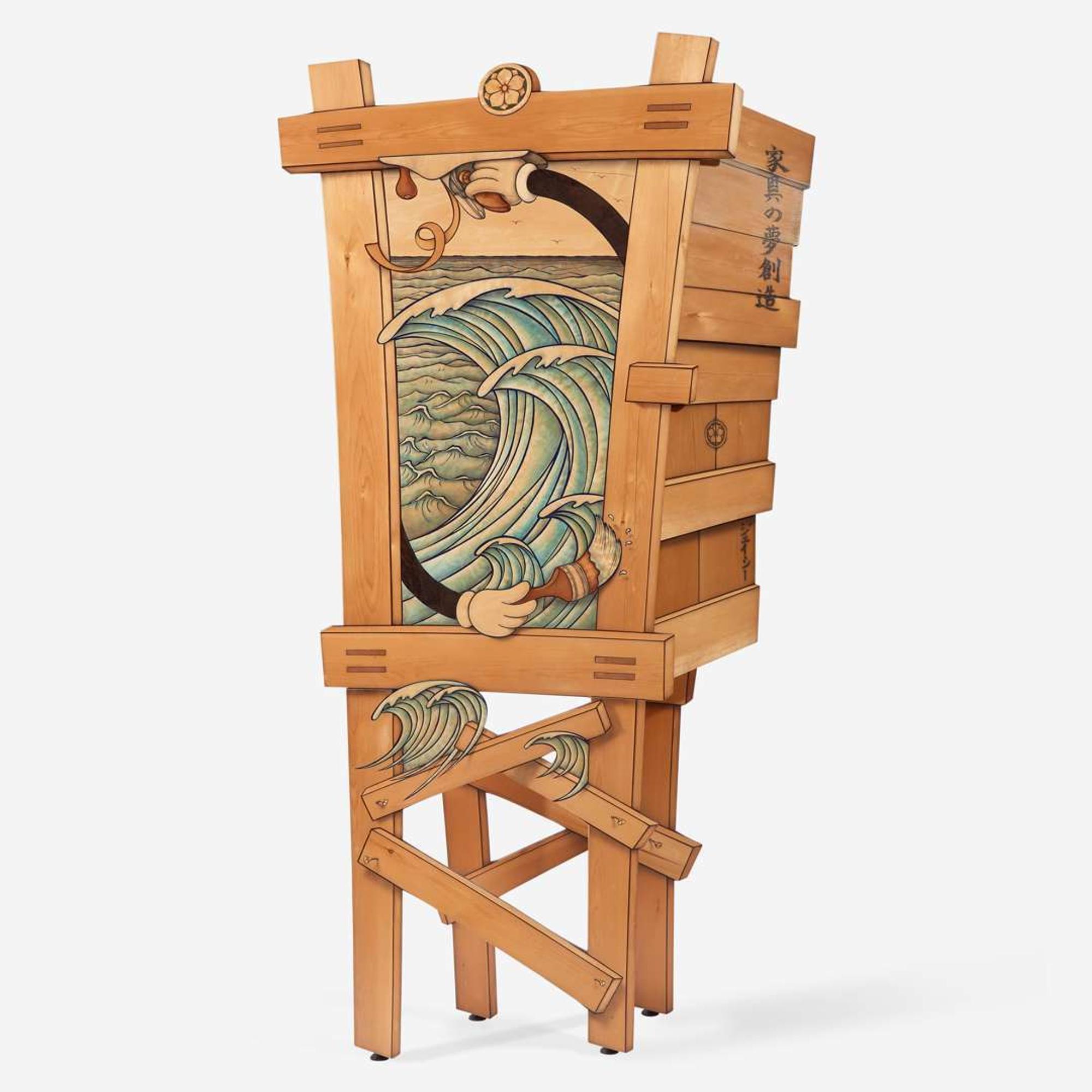 John Cederquist (American, b. 1946) "Hiroshige’s Attempt at Film Noir Furniture" Wave Series Trompe l'Oeil Cabinet, San Clemente, California, circa 1990