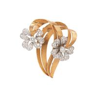 CARTIER, RETRO, YELLOW GOLD, PLATINUM AND DIAMOND BROOCH