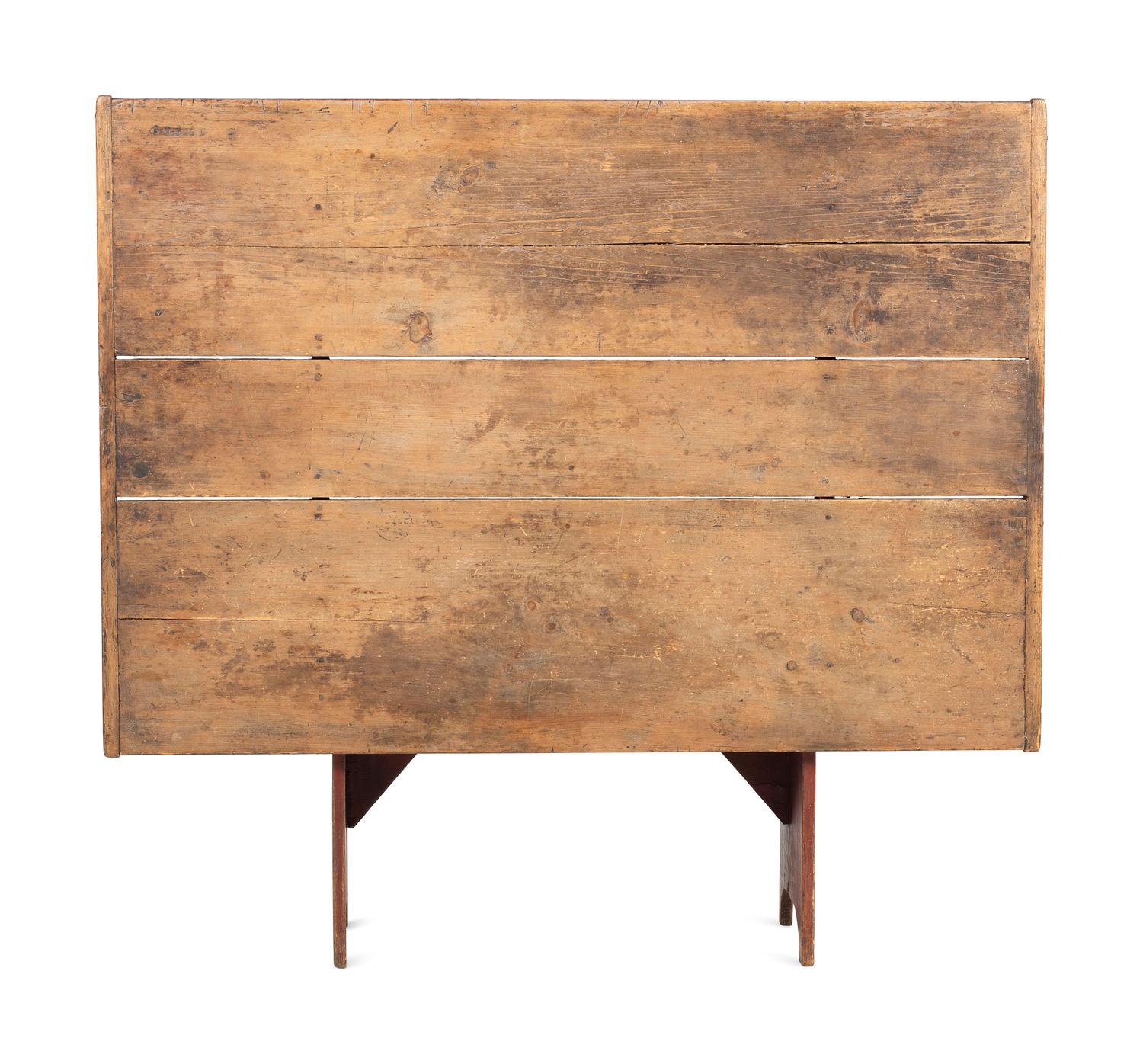 A Country Federal Red Painted Pine Scrubbed Top Hutch Table