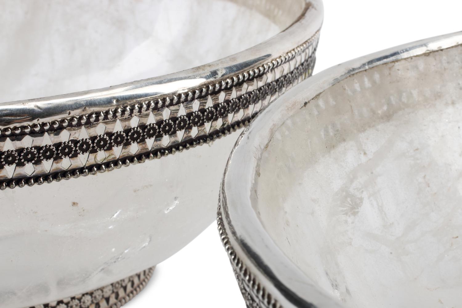 A Pair of Silver-Plate Mounted Rock Crystal Bowls