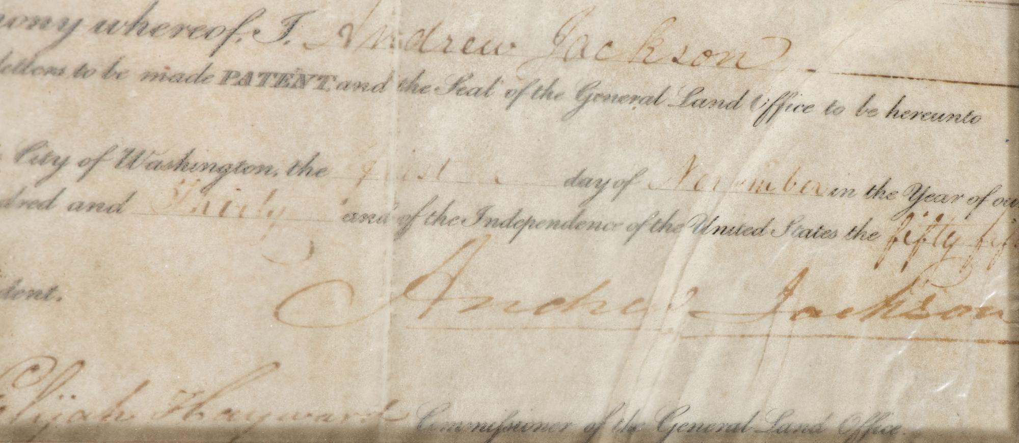 JACKSON, Andrew (1767-1845). Document signed ("Andrew Jackson"), as President. Washington, DC, 1 November 1830.