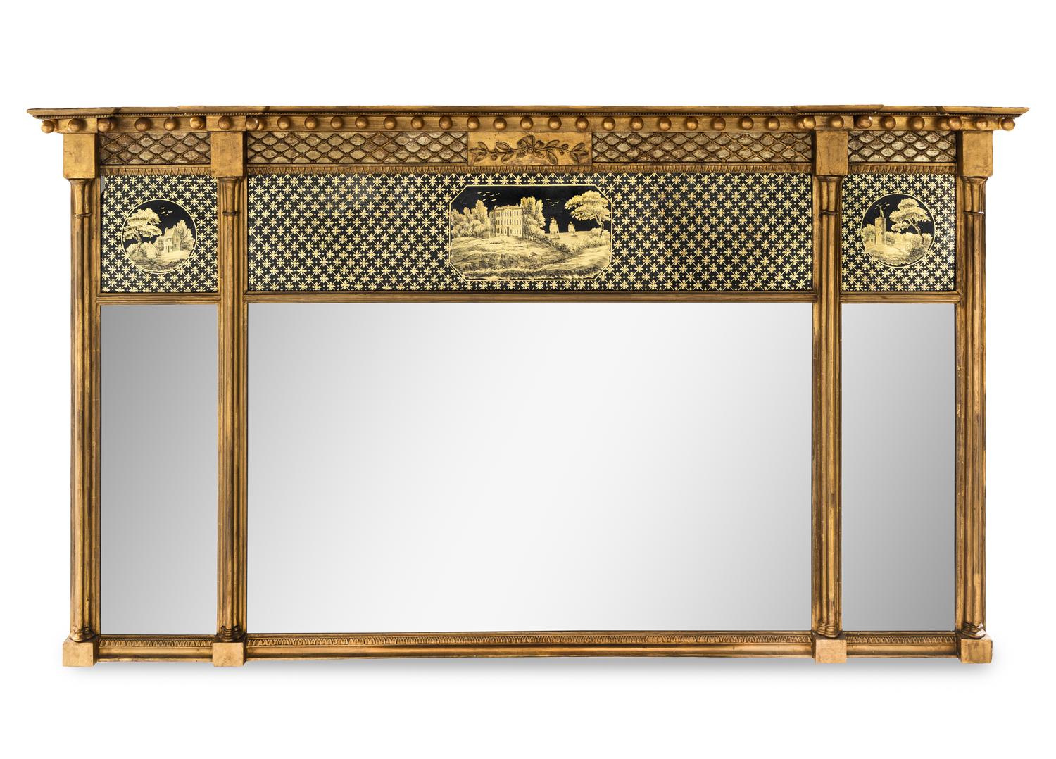 A Classical Eglomise Giltwood Overmantel Looking Glass