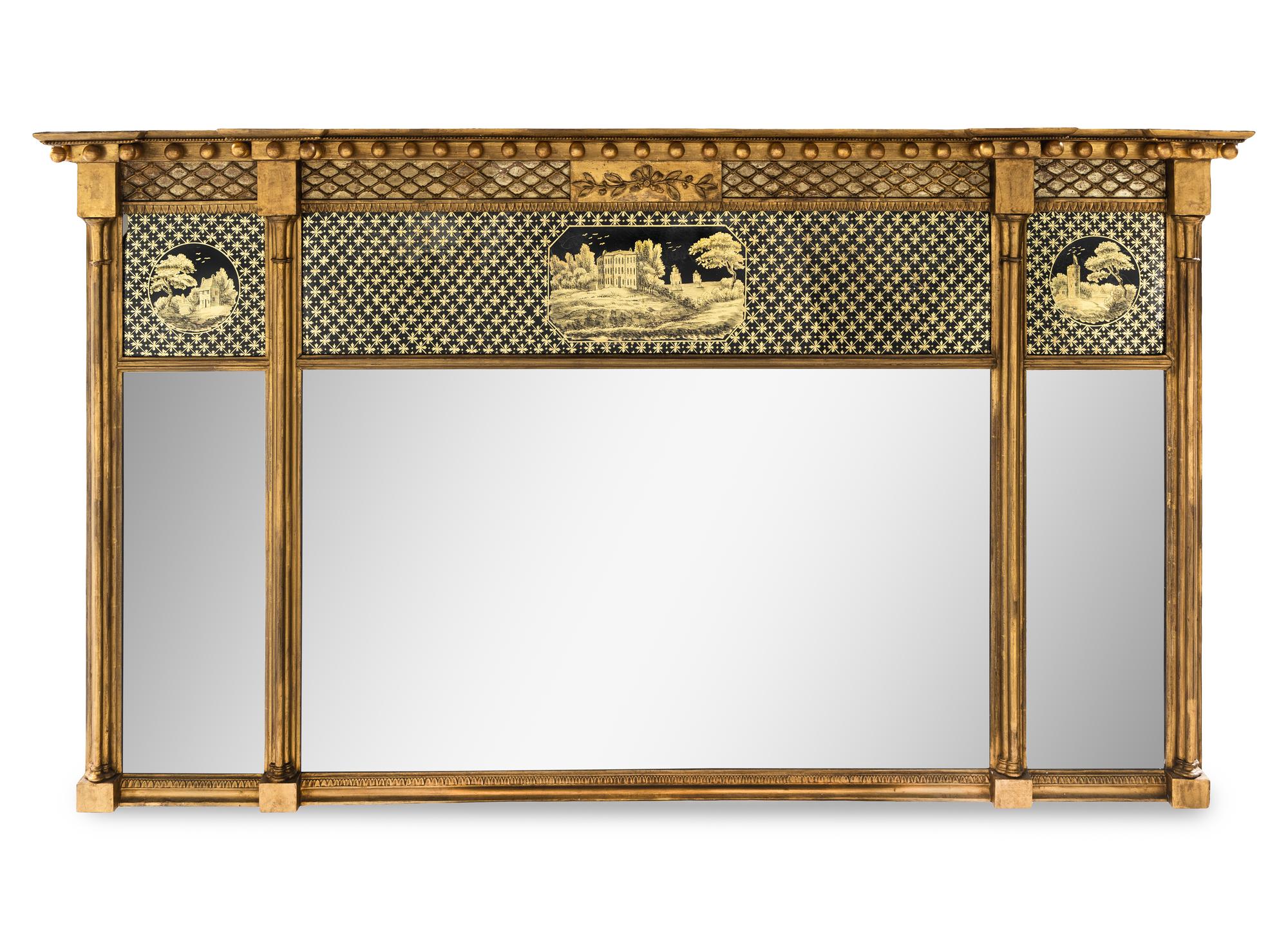 A Classical Eglomise Giltwood Overmantel Looking Glass