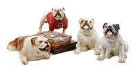 A Group of Four Bulldog Figures Width of widest 12 1/2 inches.