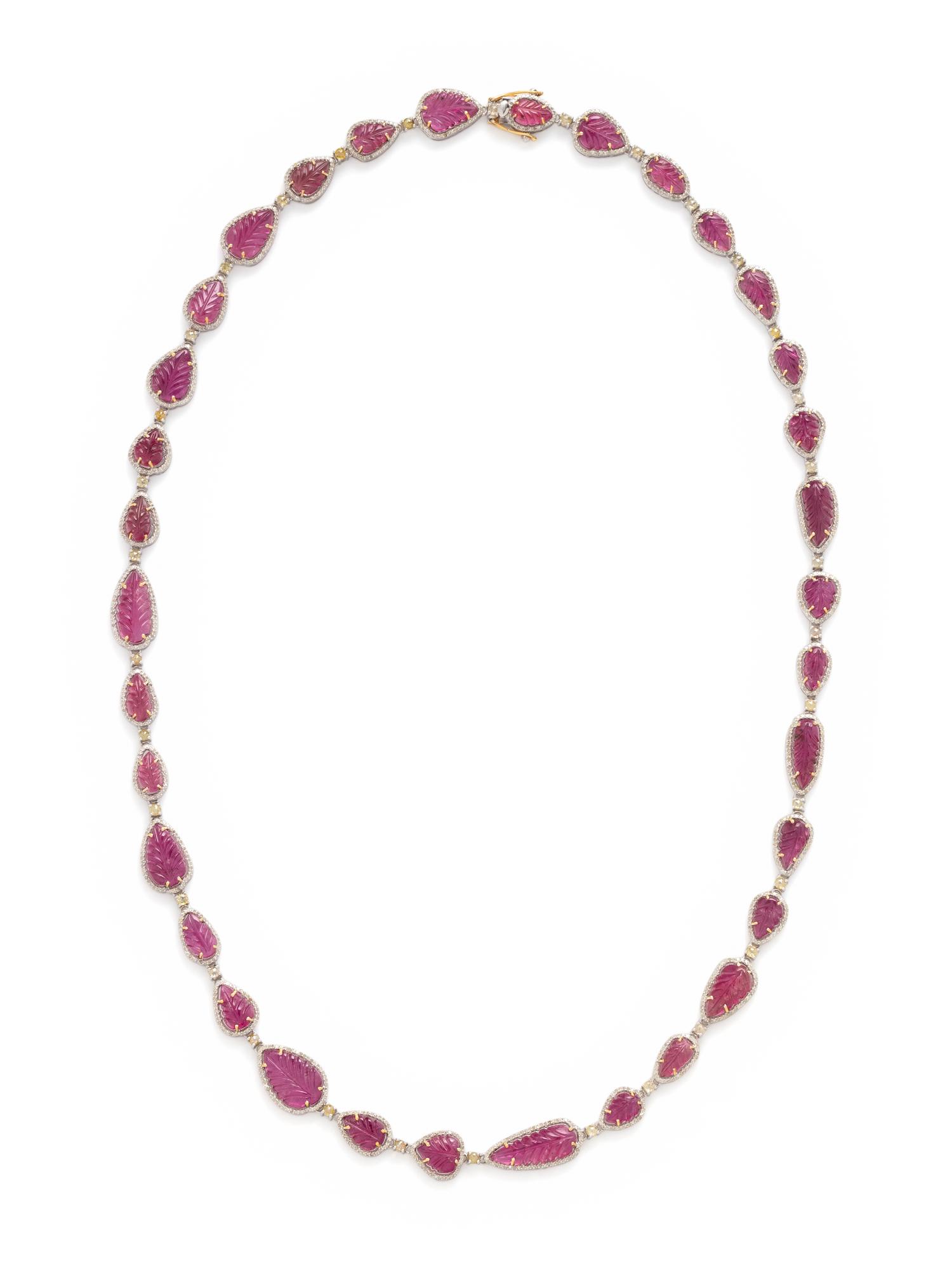 CARVED PINK TOURMALINE AND DIAMOND NECKLACE