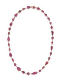CARVED PINK TOURMALINE AND DIAMOND NECKLACE