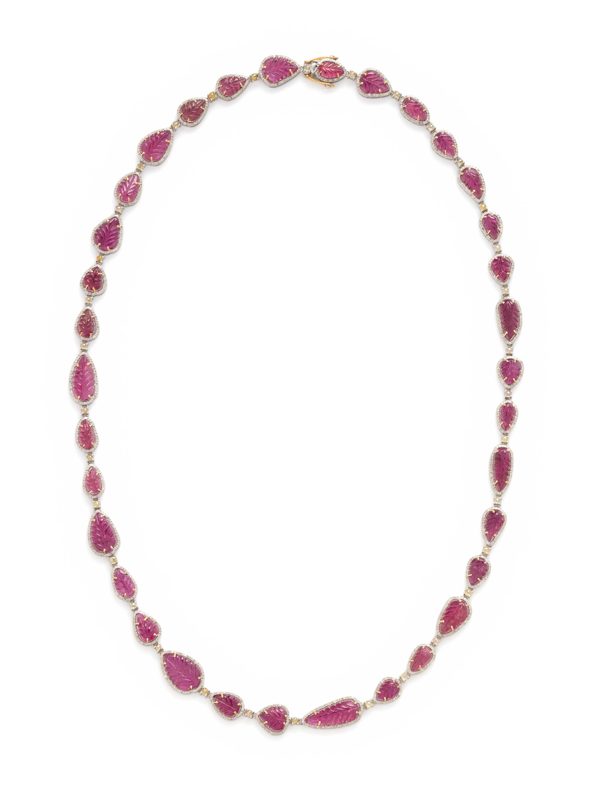 CARVED PINK TOURMALINE AND DIAMOND NECKLACE