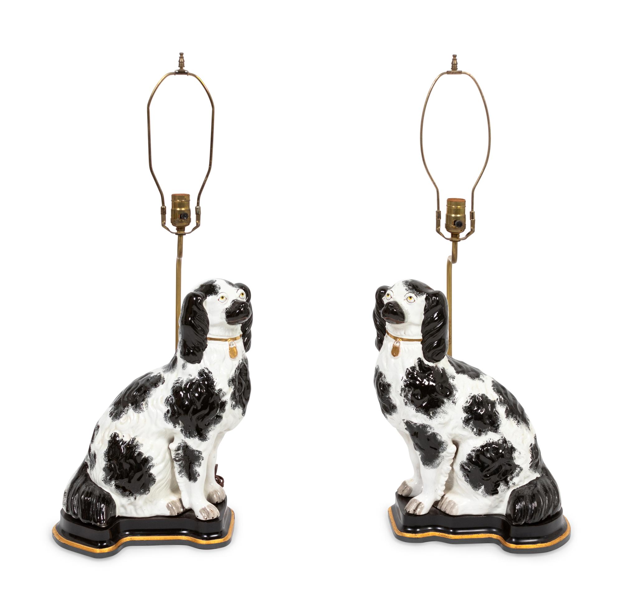 A Pair of Staffordshire Spaniels Mounted as Lamps
