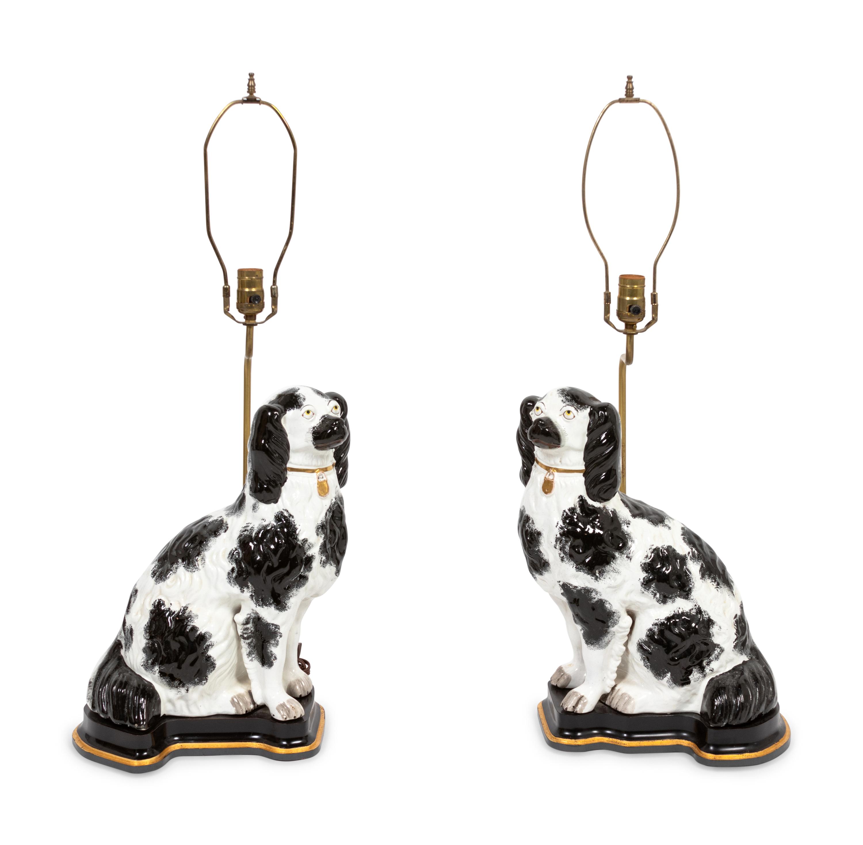 A Pair of Staffordshire Spaniels Mounted as Lamps