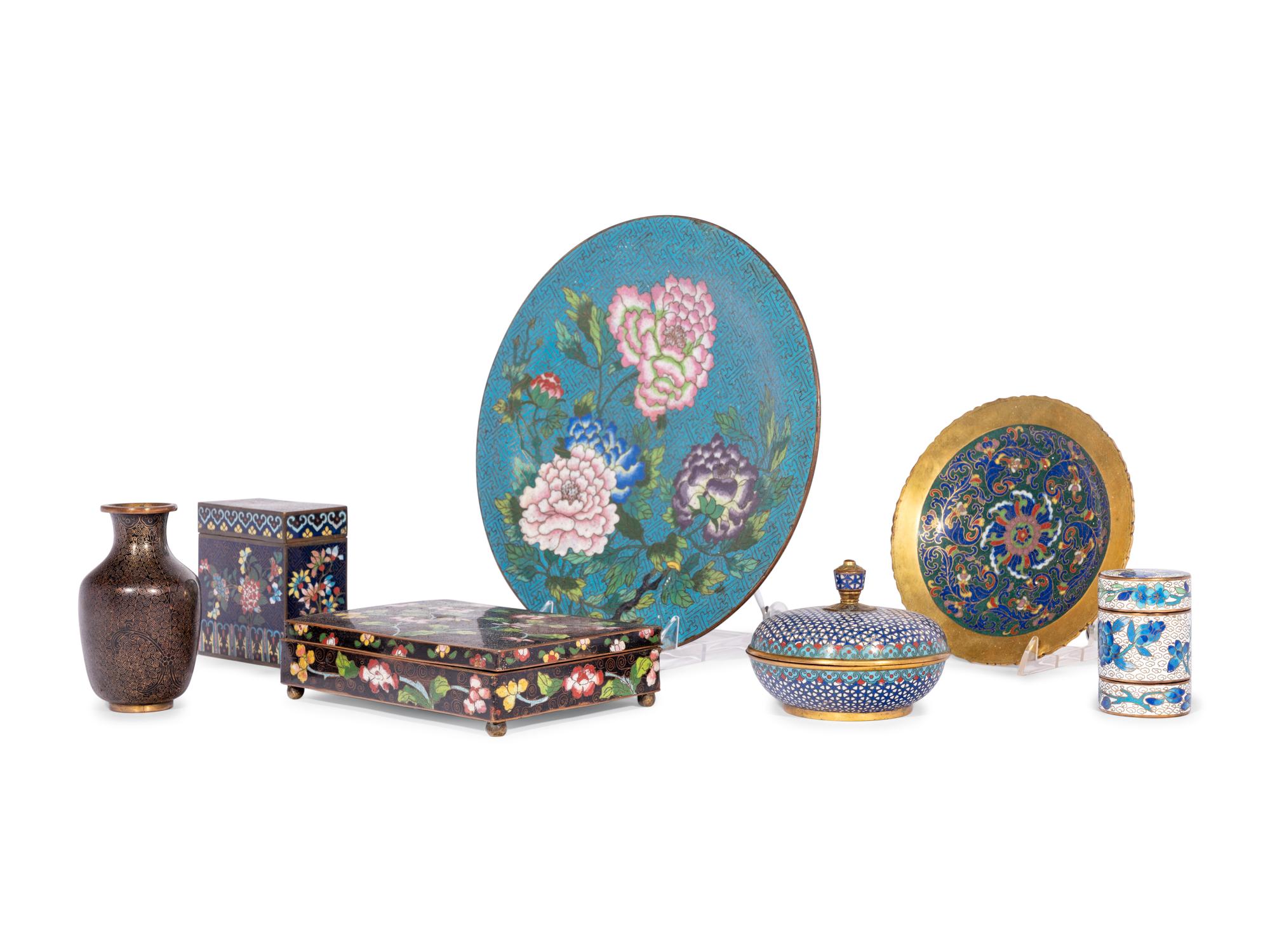 Seven Chinese and Japanese Cloisonné Enamel Wares