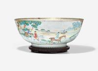 A Chinese Export Porcelain Famille Rose 'Hunt' Punch Bowl
